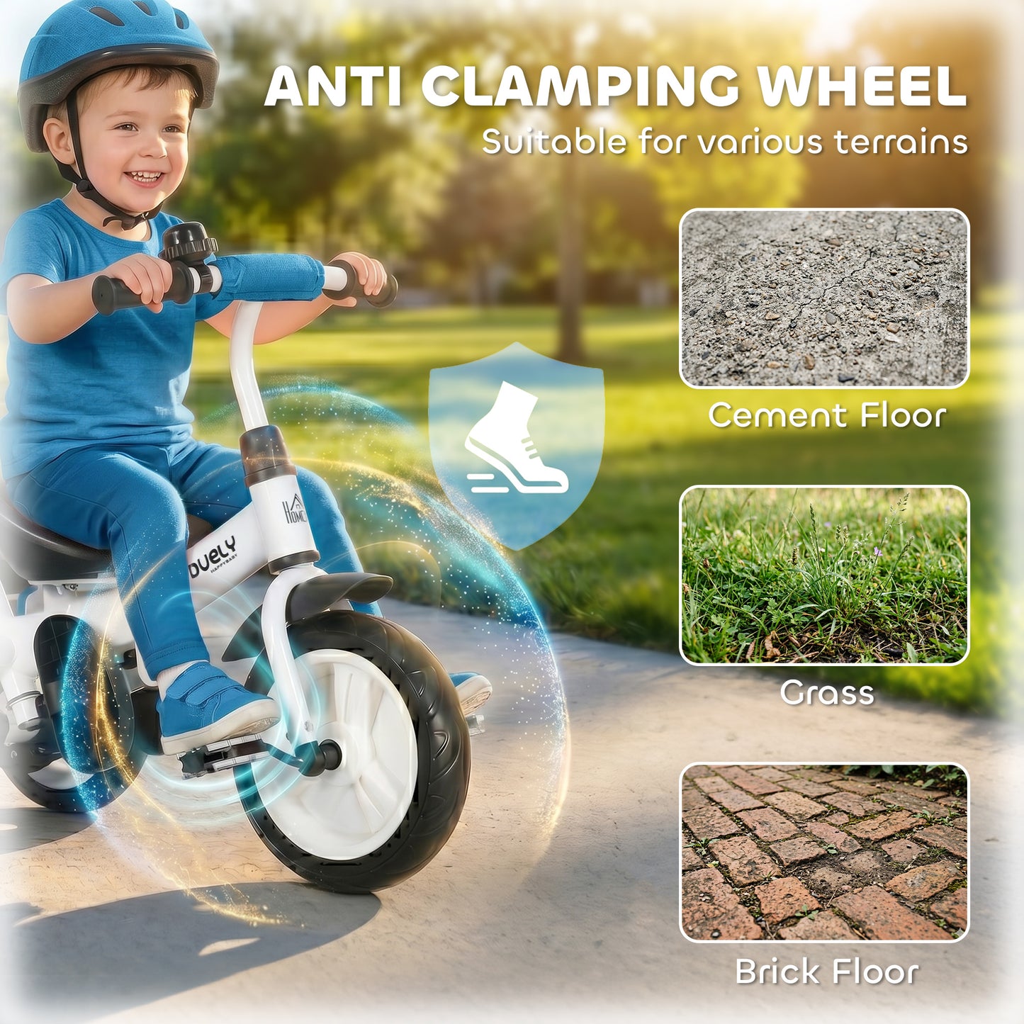 HOMCOM 6 in 1 Kids Trike Push Bike w/ Push Handle, Canopy, 5-point Seat Belt, Storage, Footrest, Brake, for 1-5 Years, Blue