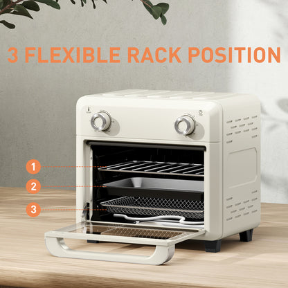 HOMCOM cream air fryer oven with open door and three adjustable rack positions
