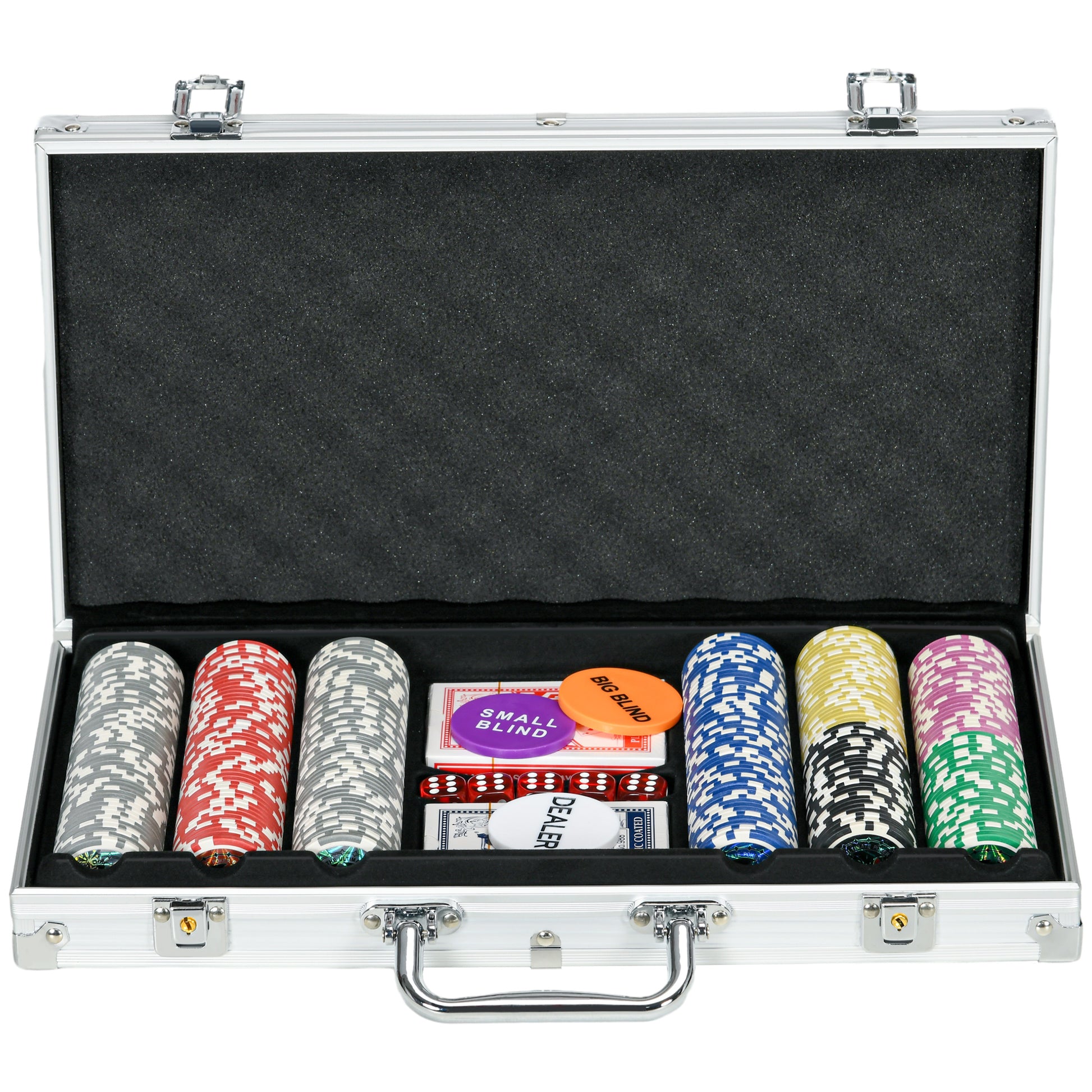 Photo of SPORTNOW 300-Piece Poker Chips Set, Poker Set with Mat, Chips, Two Card Decks, Dealer, Five Dices in Dices colour on a white background