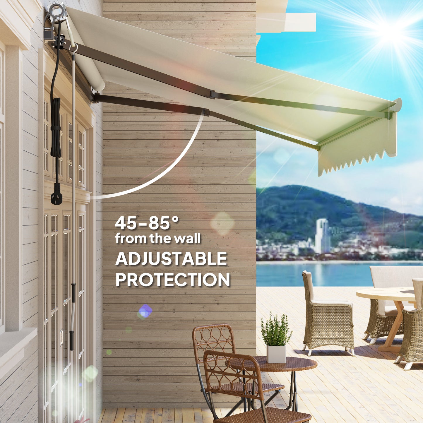 Outsunny 2.5 x 2m Electric Awning with Remote Controller, Aluminium Frame Retractable Awning, Beige