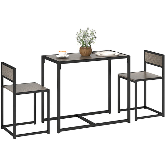 Photo of HOMCOM Dining Table and Chairs Set 2, Dining Room Sets, Rectangular Space Saving Table and 2 Chairs for Compact Kitchens, Steel Frame, Grey Wood-Effect in Wood-Effect colour on a white background