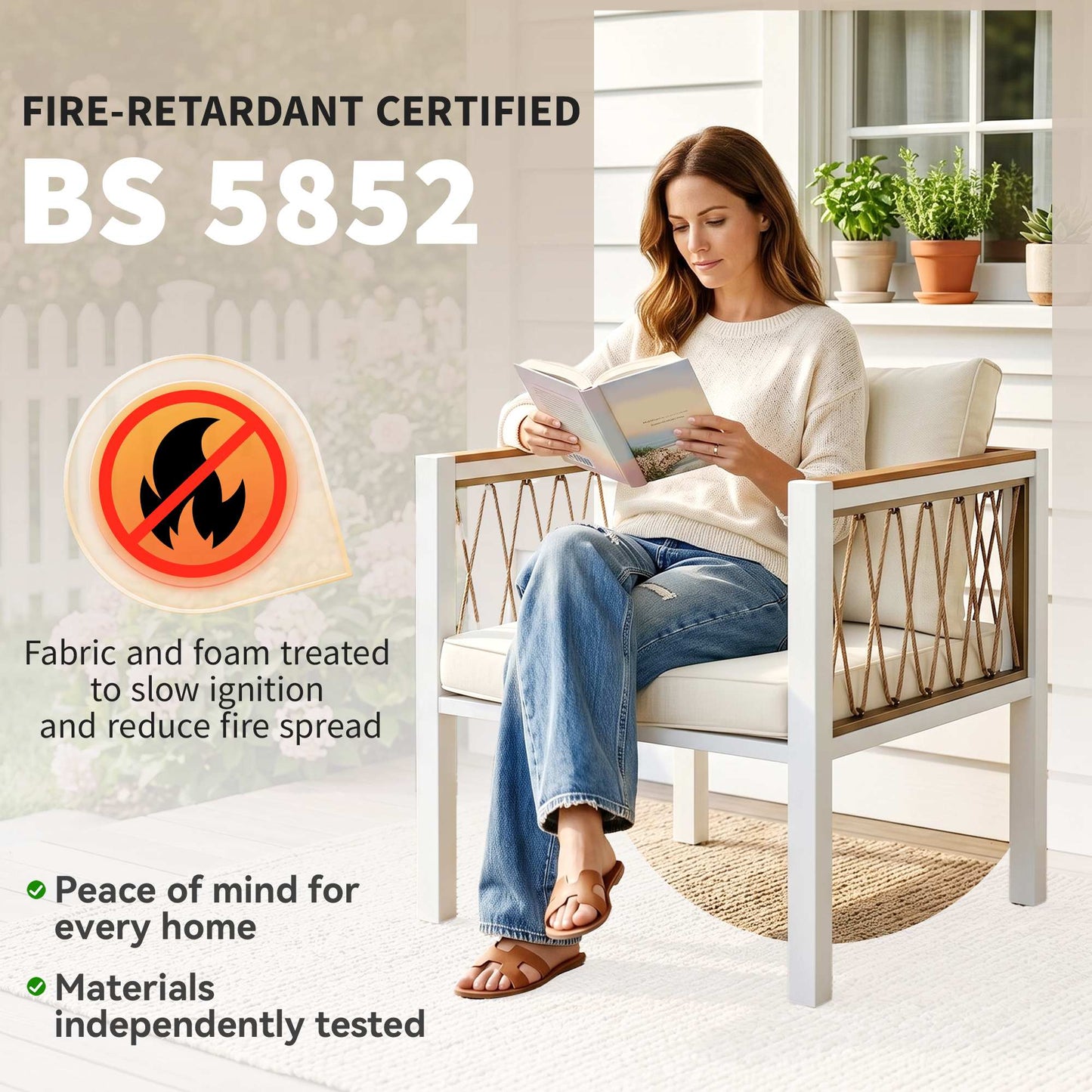 Outsunny 4 Piece Rattan Garden Furniture Set with Loveseat, 2 Armchairs, Table, Metal Frame Patio Conversation Set, Cream White