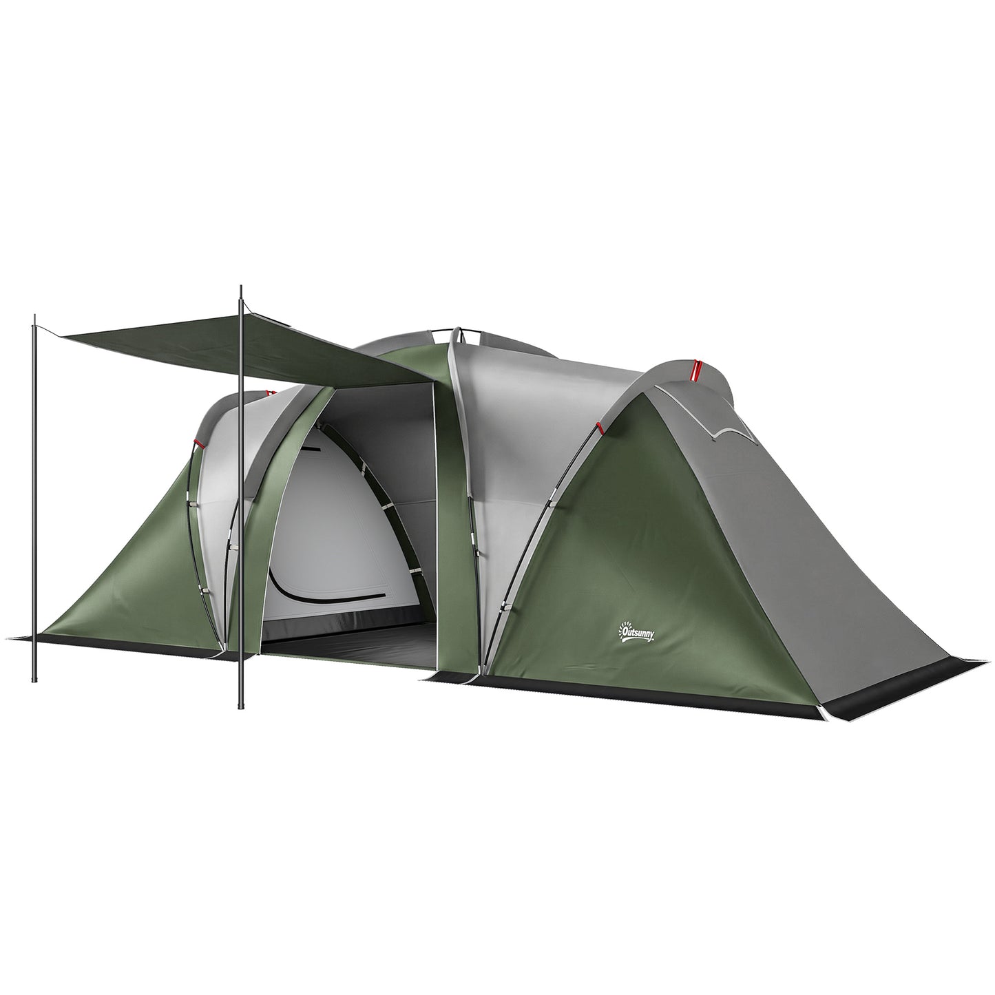 Photo of Outsunny Family Camping Tent 3000mm Waterproof Windproof Tunnel Tent 8-12 Person Two Bedrooms Green in Green colour on a white background