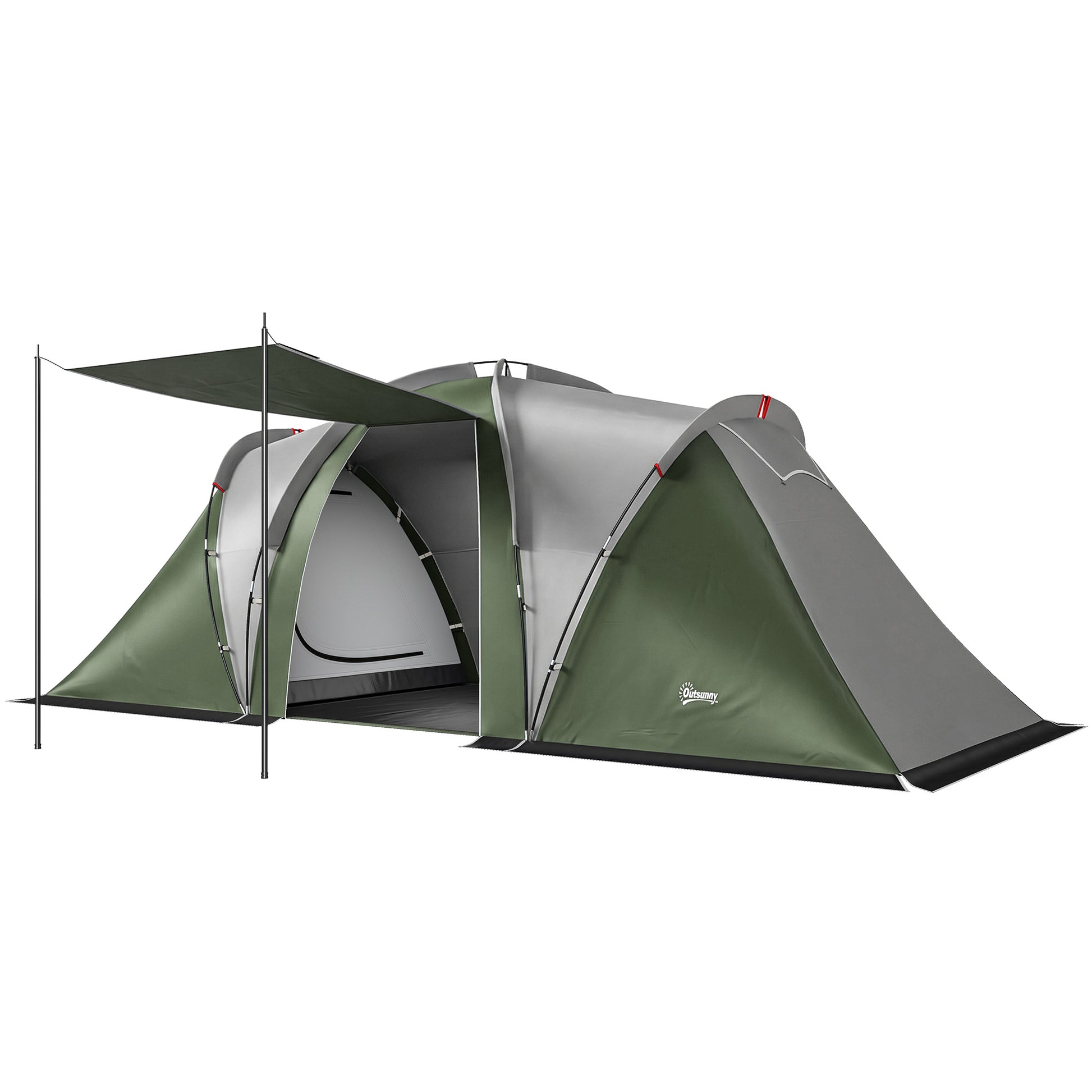 Photo of Outsunny Family Camping Tent 3000mm Waterproof Windproof Tunnel Tent 8-12 Person Two Bedrooms Green in Green colour on a white background
