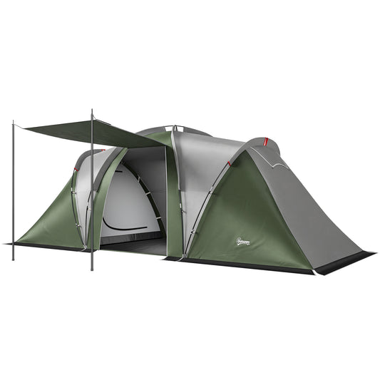 Photo of Outsunny Family Camping Tent 3000mm Waterproof Windproof Tunnel Tent 8-12 Person Two Bedrooms Green in Green colour on a white background