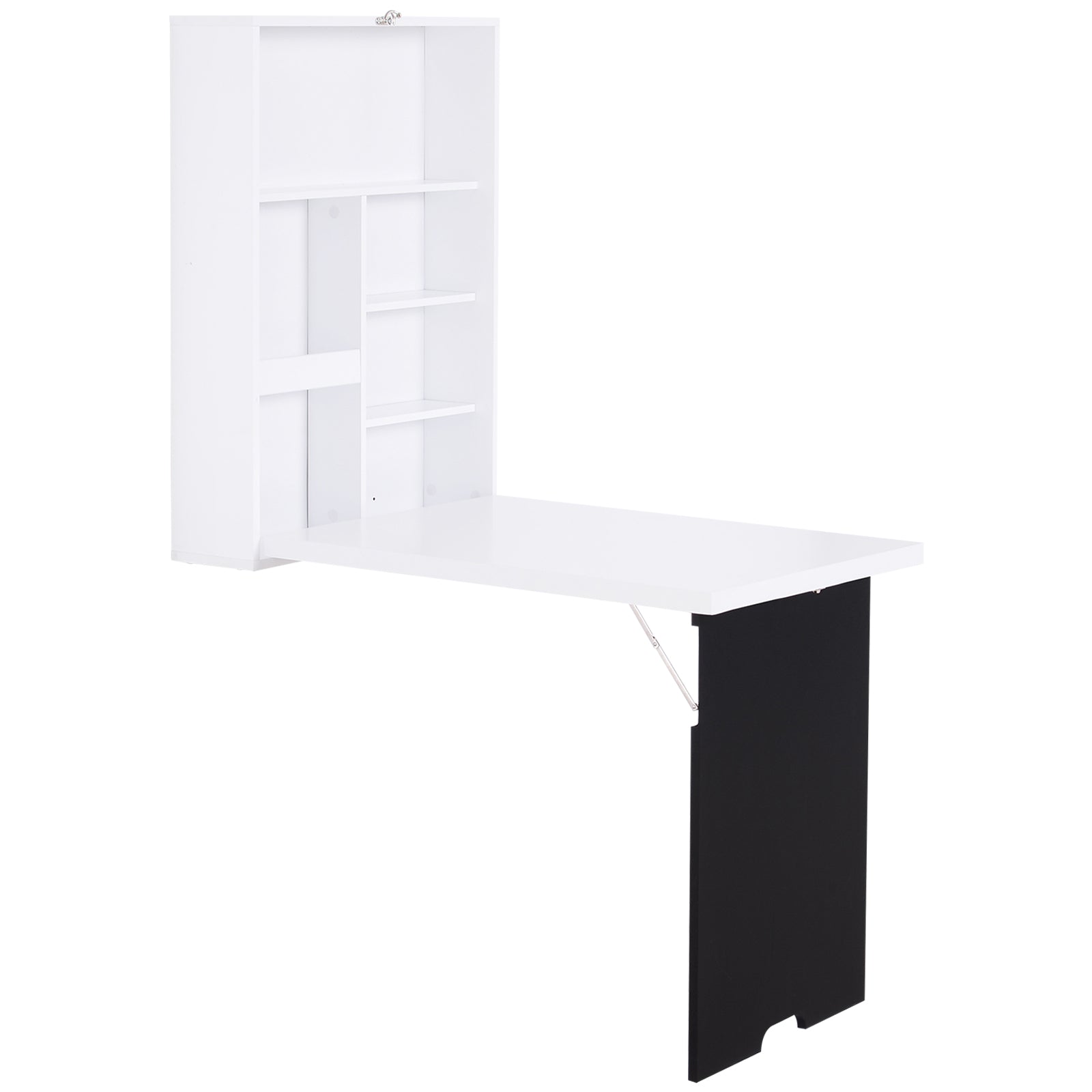 Photo of HOMCOM Folding Wall-Mounted Drop-Leaf Table, Convertible Wall Table With Chalkboard and Storage Shelf, Multifunctional Floating Desk for Home Office, White in White colour on a white background