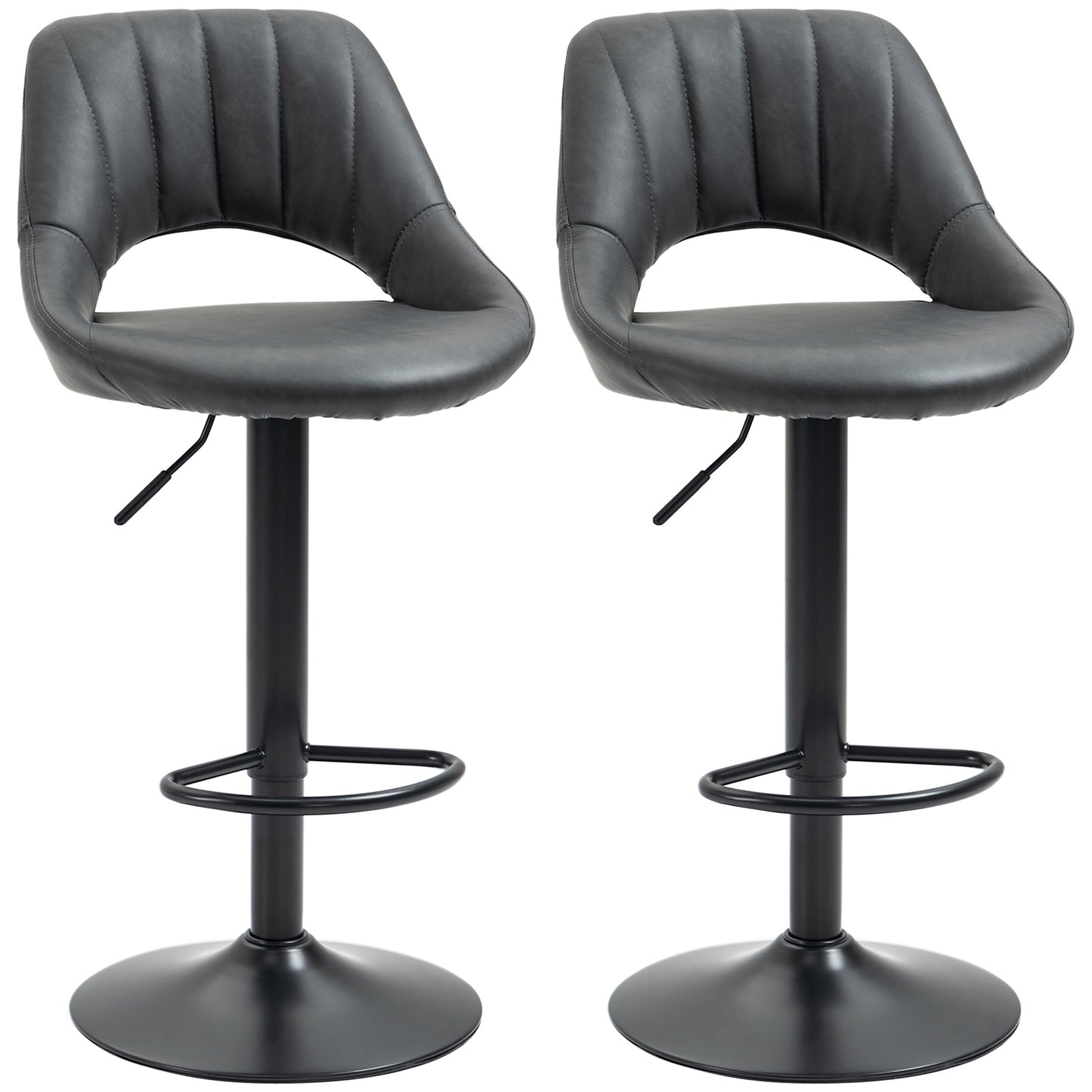 Photo of HOMCOM Bar Stools Set of 2, PU Leather Swivel Barstools with Backrest and Footrest for Kitchen, Counter, Breakfast Bar, Grey in Grey colour on a white background