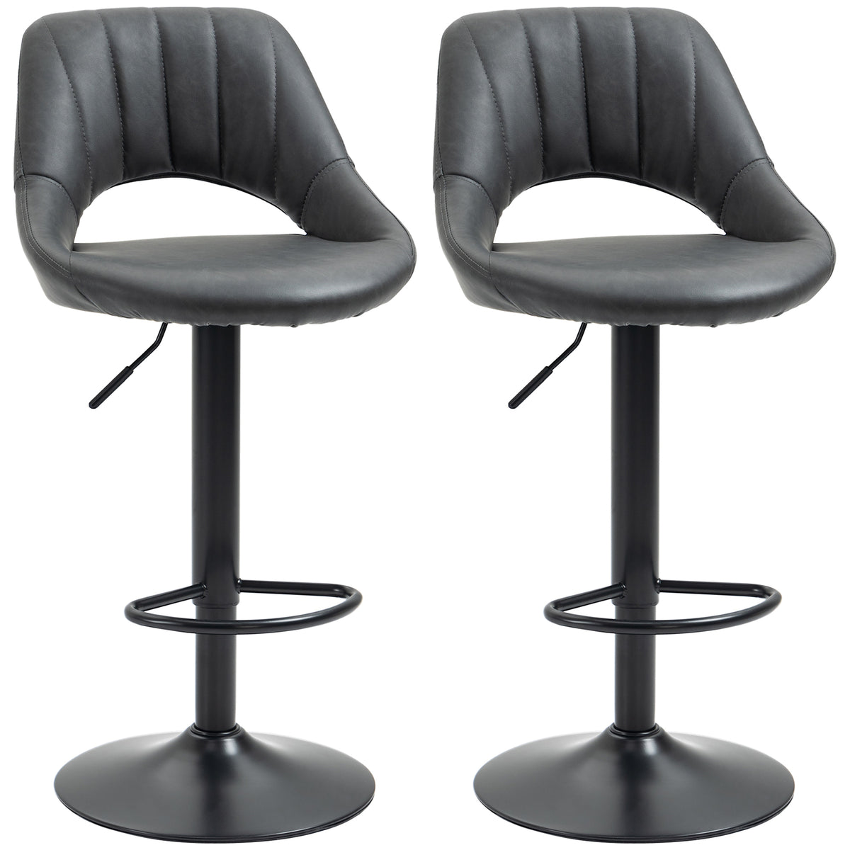 Photo of HOMCOM Bar Stools Set of 2, PU Leather Swivel Barstools with Backrest and Footrest for Kitchen, Counter, Breakfast Bar, Grey in Grey colour on a white background