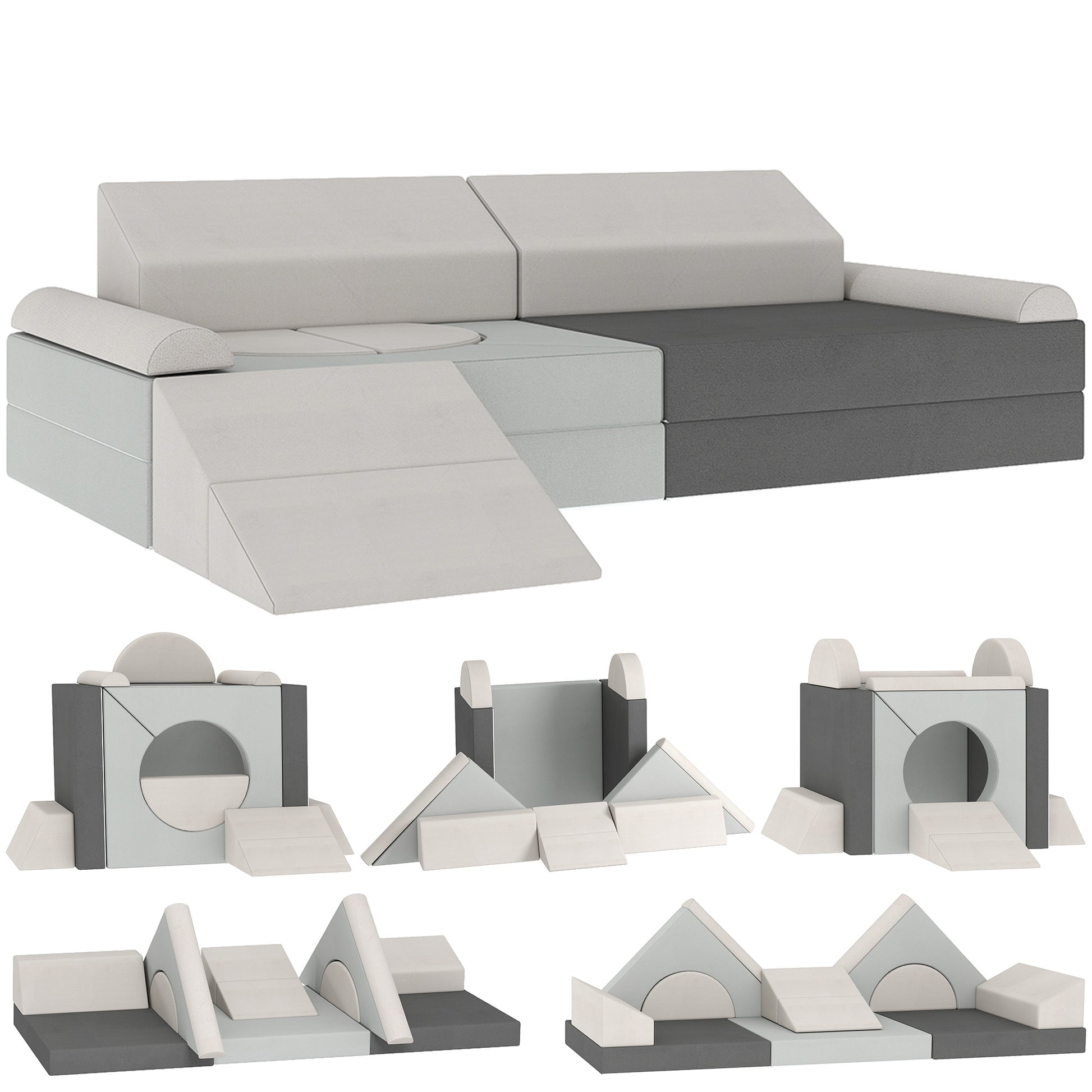 Photo of AIYAPLAY Kids Play Sofa, 12 Pieces Foam Modular Soft Play Set for Playroom, Children Convertible Sofa for Boys and Girls, Grey in Grey colour on a white background