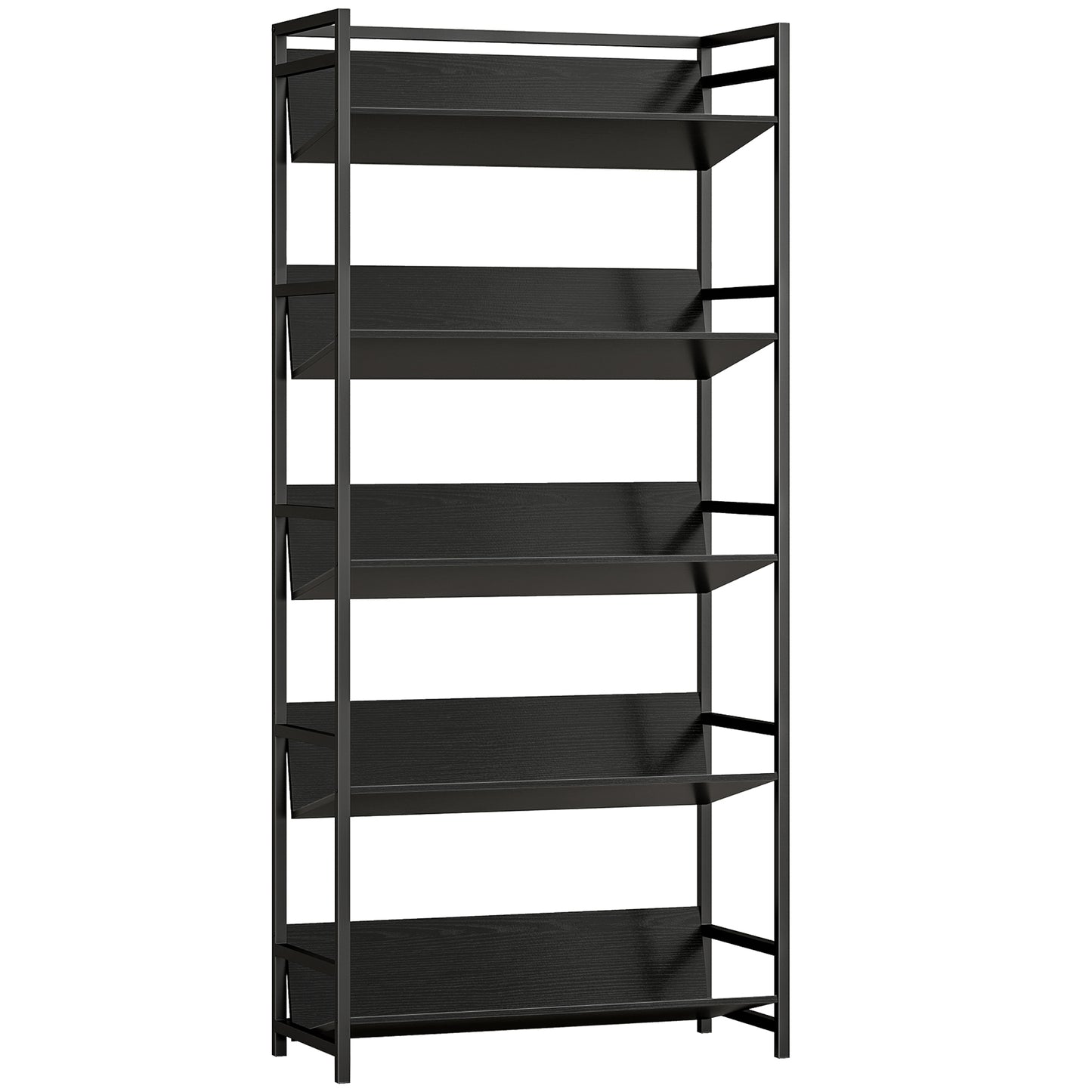 Photo of HOMCOM Bookshelf 5-Tier Metal Frame Bookcase Storage Shelves for Living Room Black in Black colour on a white background