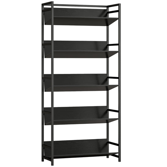 Photo of HOMCOM Bookshelf 5-Tier Metal Frame Bookcase Storage Shelves for Living Room Black in Black colour on a white background