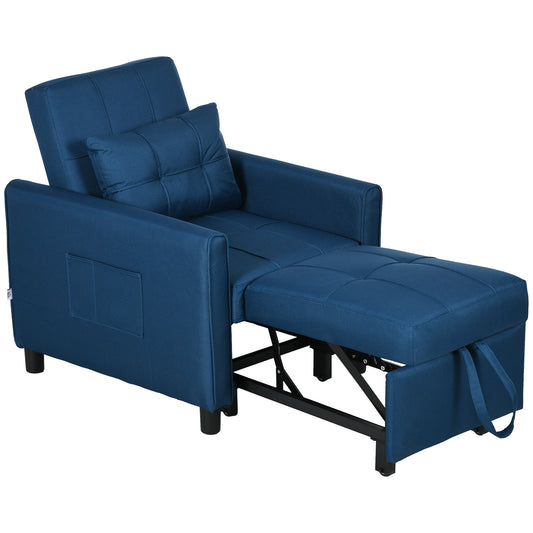 Photo of HOMCOM Linen-Look Single Chair Bed with Thick Padding - Blue in Blue colour on a white background