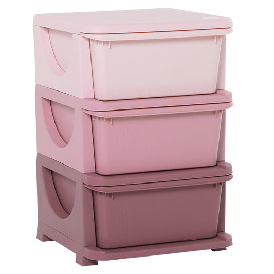 Photo of HOMCOM 3 Drawers Plastic Kids Storage Units, 3 Tier Children Toy Chest for Nursery, Playroom, Bedroom, Pink in Pink colour on a white background