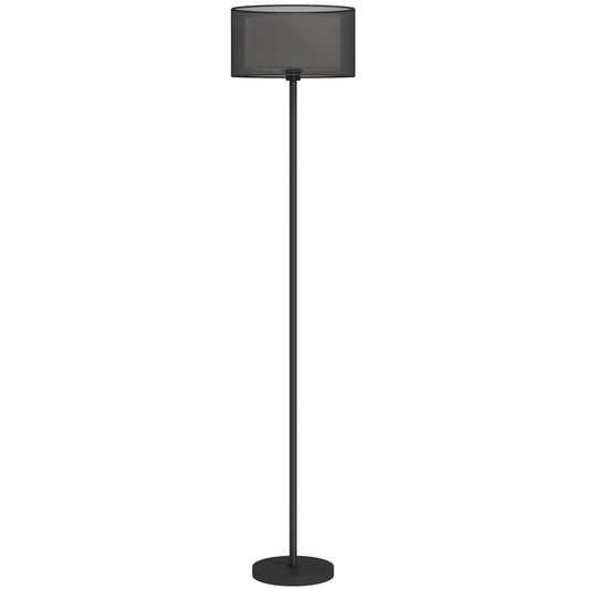 Photo of HOMCOM Floor Lamp for Living Room, Modern Standing Lamp with Double Layer Shade & Foot Switch, Minimalist Tall Pole Lampshade for Bedroom, Office, Black in Black colour on a white background
