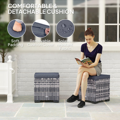 Rattan ottoman with removable padded cushion, shown as a seat