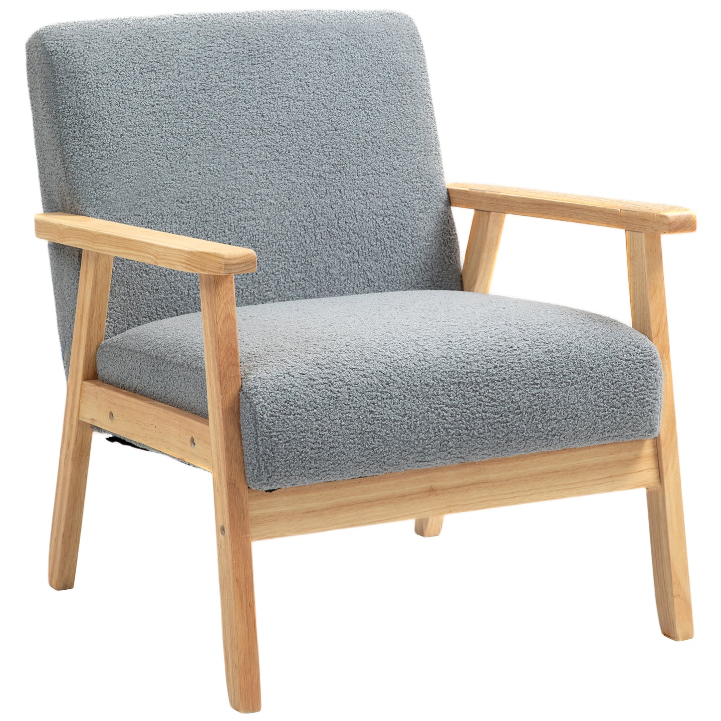 Photo of HOMCOM Modern Armchair, Sherpa Fleece Upholstered Accent Chair with Solid Wood Legs and Wide Seat, Padding Lounge Chair for Living Room Bedroom Office, Grey in Grey colour on a white background