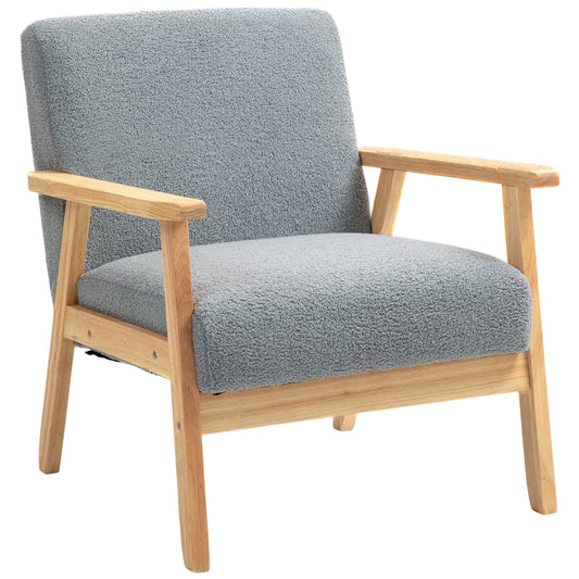 Photo of HOMCOM Modern Armchair, Sherpa Fleece Upholstered Accent Chair with Solid Wood Legs and Wide Seat, Padding Lounge Chair for Living Room Bedroom Office, Grey in Grey colour on a white background