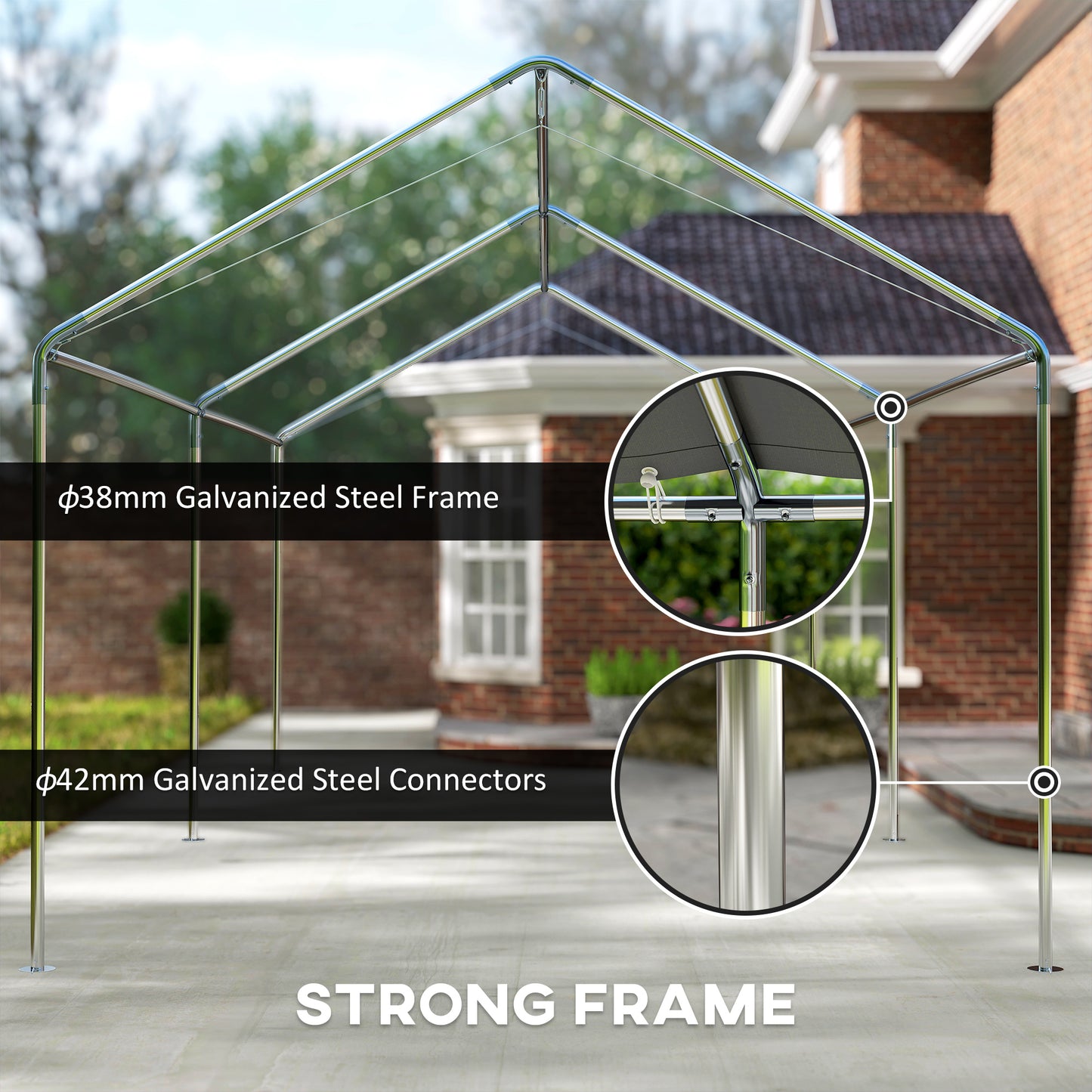 Outsunny 3 x 6m Heavy Duty Carport Garage Car Shelter Galvanized Steel Outdoor Open Canopy Tent Water UV Resistant Waterproof, White