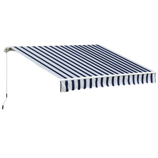 Photo of Outsunny Manual Retractable Awning, 3.5x2.5 m-Dark Blue/White Stripes in Stripes colour on a white background