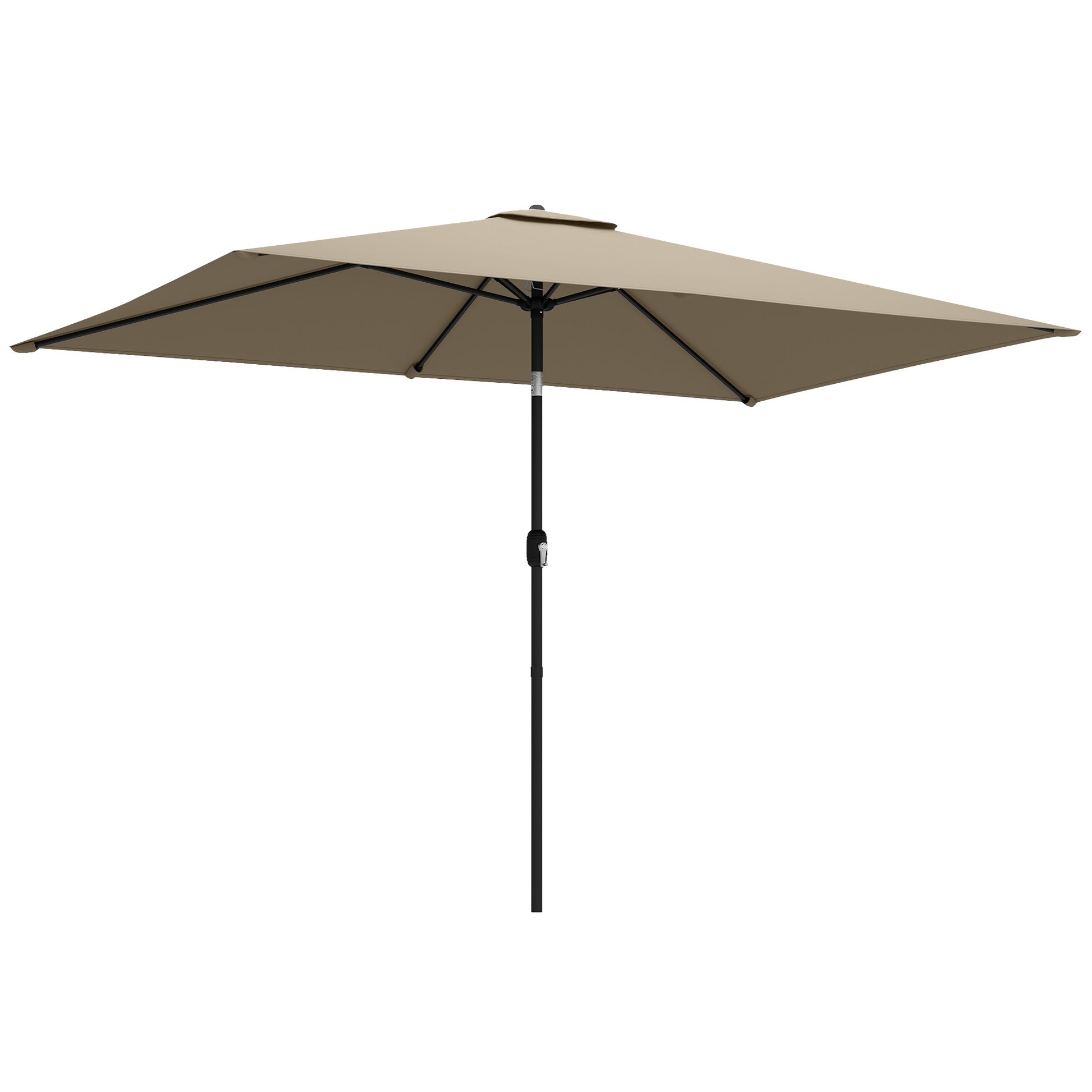 Photo of Outsunny Garden Parasol, Parasol Umbrella with Crank Handle, Tilt Function, Polyester Canopy, Khaki in Khaki colour on a white background