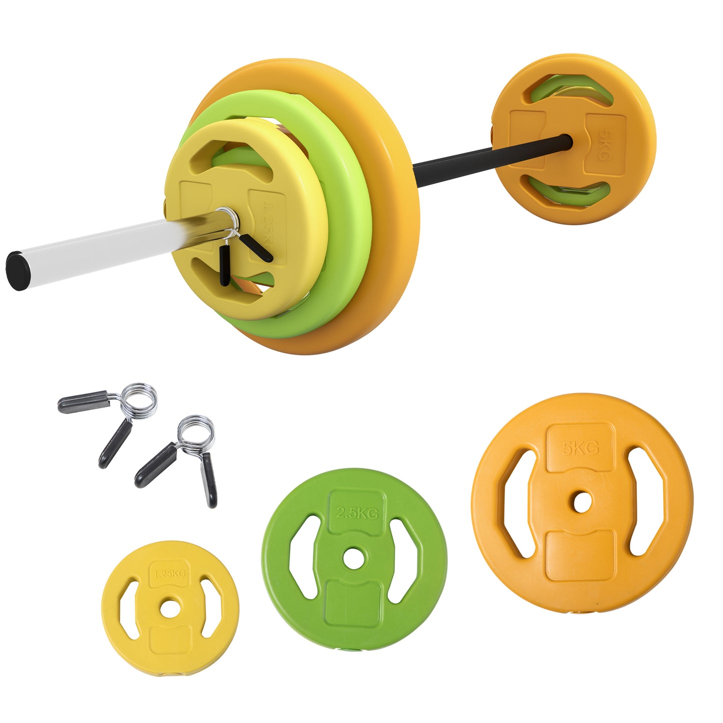 Photo of HOMCOM 20kg Barbell Weights Set, Adjustable Weights with Non-slip Handle, for Women and Men Home Gym Exercise Weight Strength Training in Training colour on a white background
