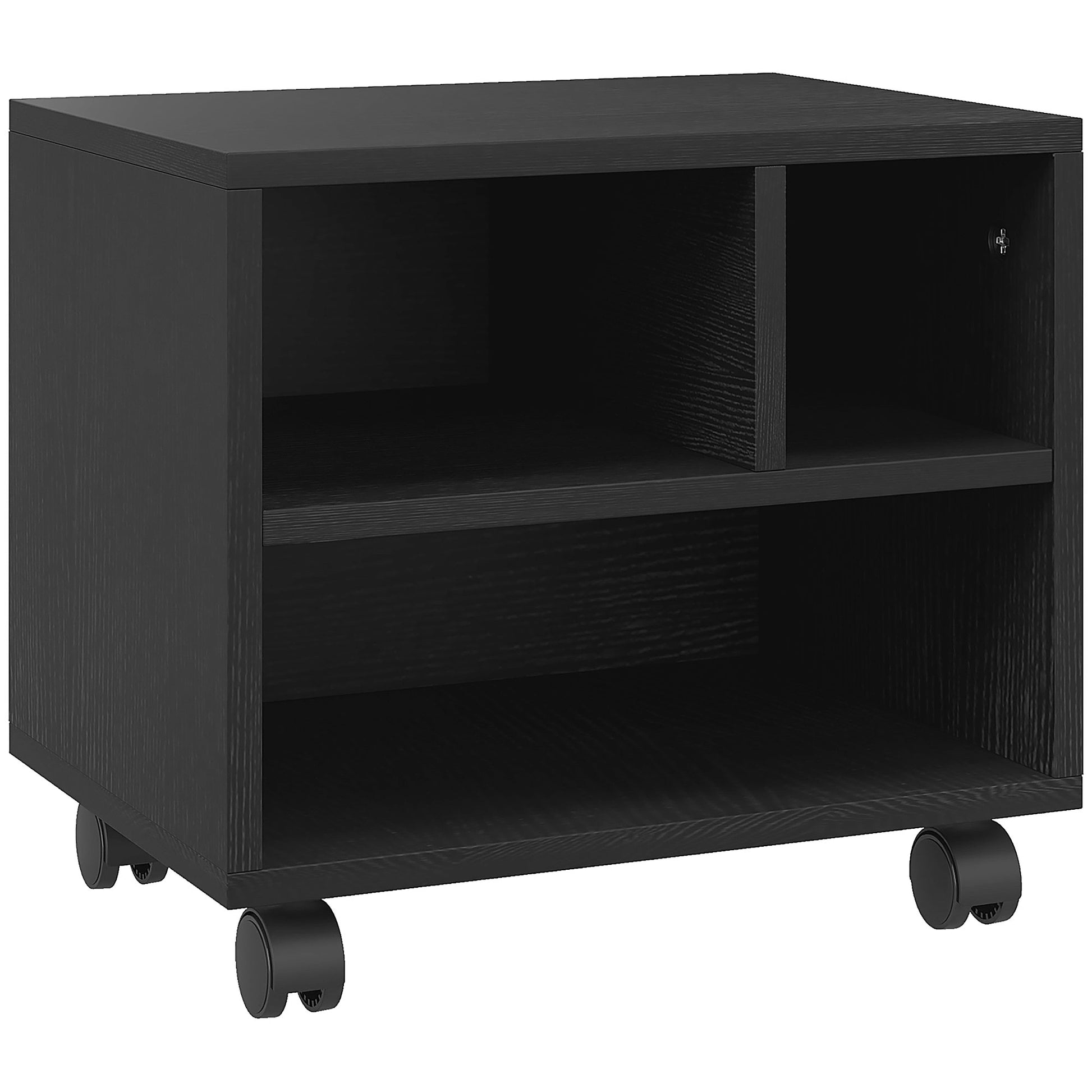 Photo of HOMCOM Three-Compartment Printer Cabinet, with Wheels - Black in Black colour on a white background