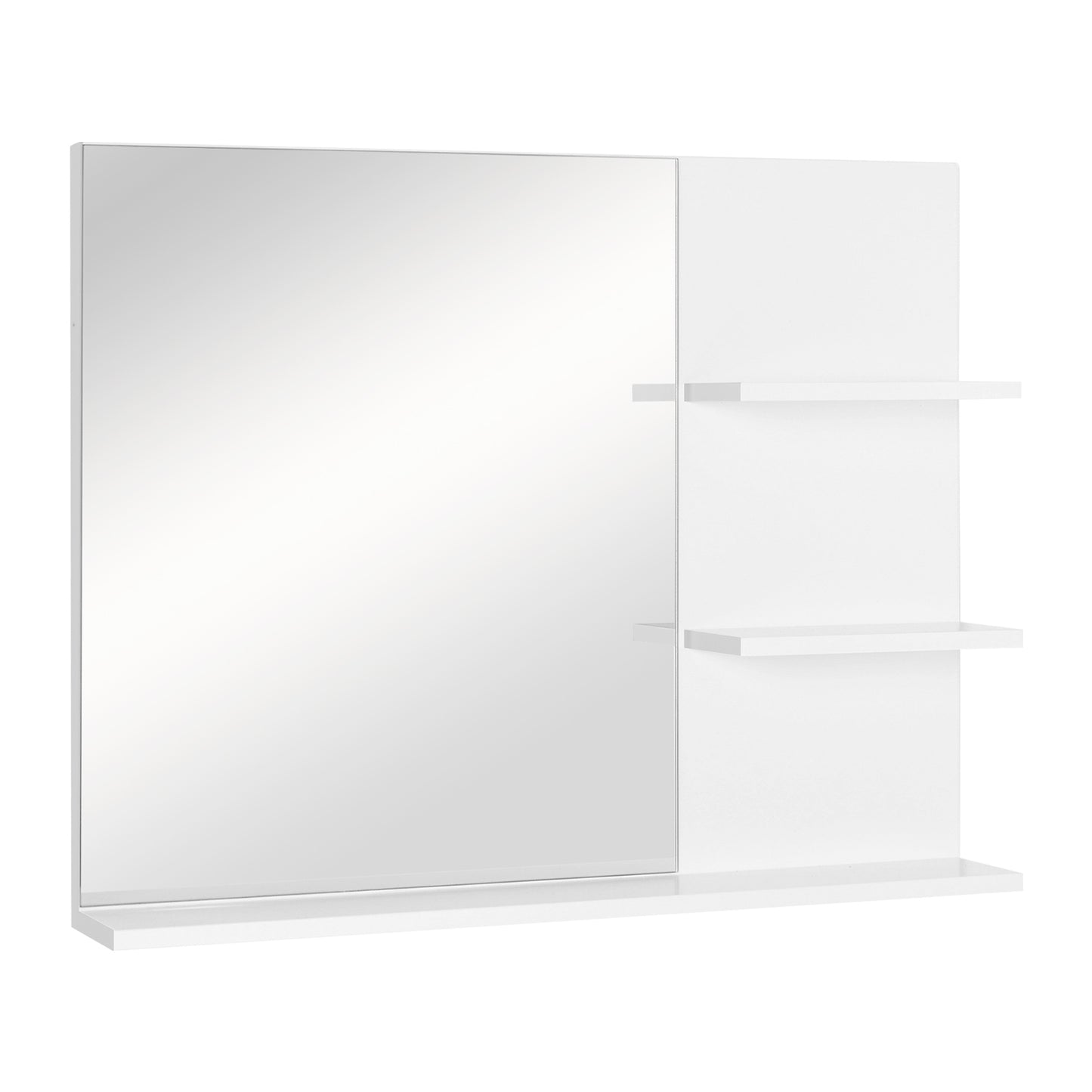 Photo of kleankin Modern Bathroom Mirror, Wall-mounted Vanity Mirror with 3 Tiers Storage Shelves for Make Up, White in White colour on a white background