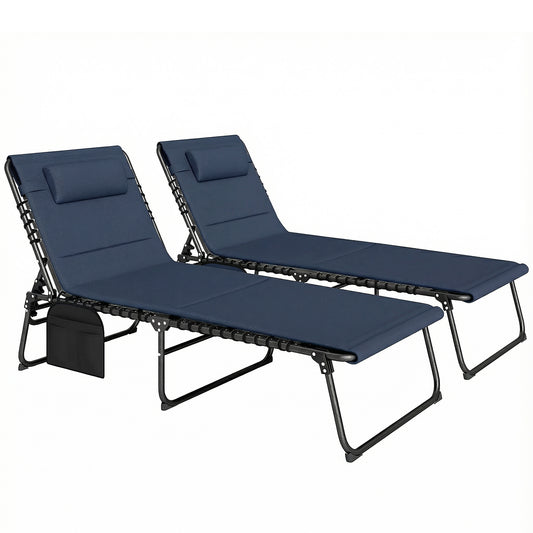 Photo of Outsunny Set of Two Reclining Sun Loungers - Dark Blue in Blue colour on a white background
