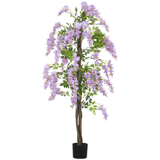 Photo of HOMCOM 180cm Ficus Artificial Tree, Fake Wisteria Tree in Nursery Pot, Indoor Greenery Tall Faux Floor Plant for Living Room Office Decor, Purple in Purple colour on a white background