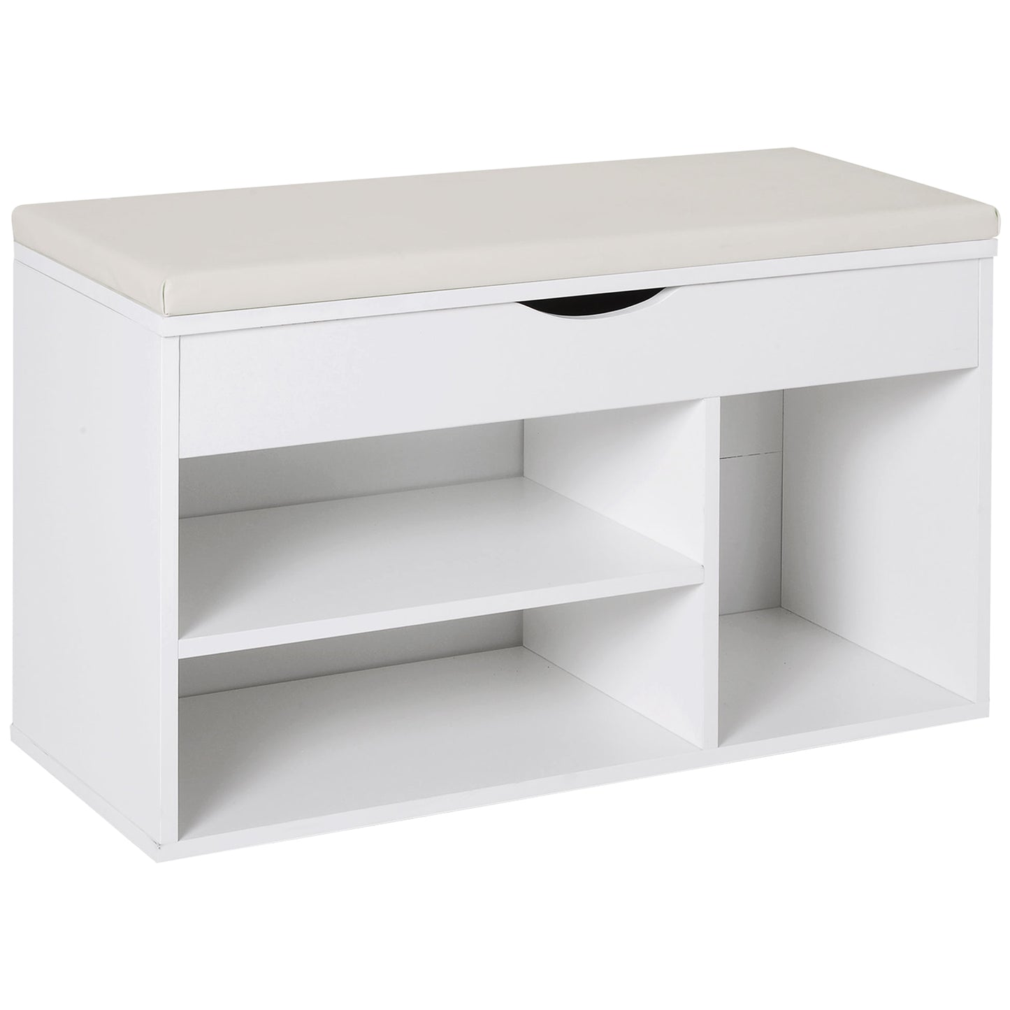 Photo of HOMCOM Wooden Shoes Cabinet Bench Hidden Storage Padded Seat Organiser Footwear Rack Hallway White 80 x 30 x 47 cm in cm colour on a white background