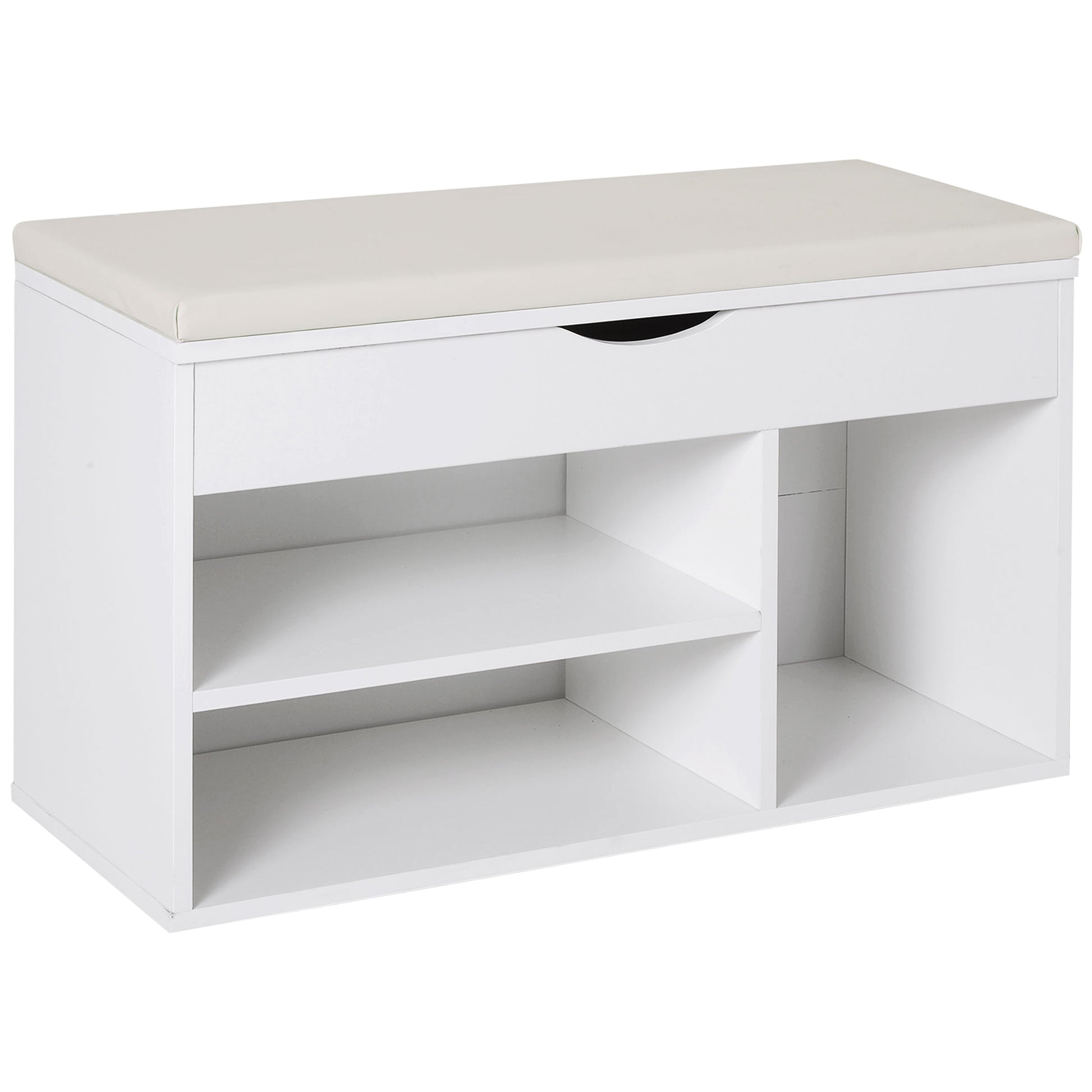 Photo of HOMCOM Wooden Shoes Cabinet Bench Hidden Storage Padded Seat Organiser Footwear Rack Hallway White 80 x 30 x 47 cm in cm colour on a white background