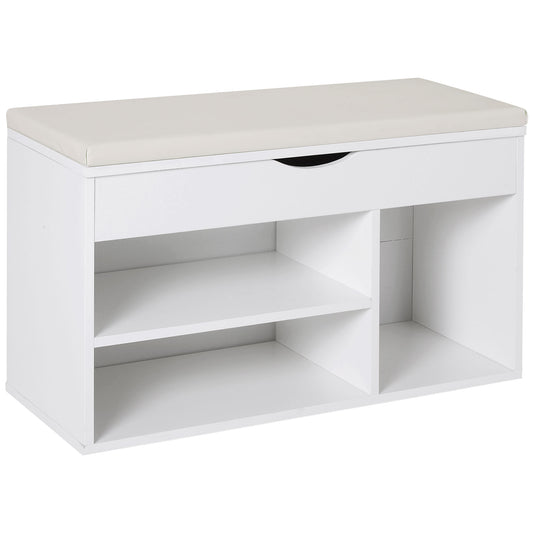 Photo of HOMCOM Wooden Shoes Cabinet Bench Hidden Storage Padded Seat Organiser Footwear Rack Hallway White 80 x 30 x 47 cm in cm colour on a white background