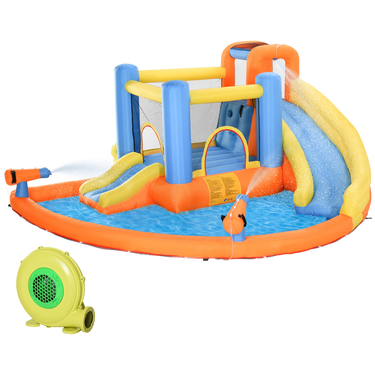 Photo of AIYAPLAY 5 in 1 Bouncy Castle for Children, Inflatable Bounce House with Dual Slides, Pool, Climbing Wall, Water Cannons, Blower in Blower colour on a white background