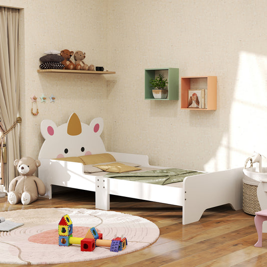 Photo of ZONEKIZ Unicorn-Designed Toddler Bed, Kids Bedroom Furniture, for Ages 3-6 Years, 143 x 74 x 67cm - White in White colour on a white background