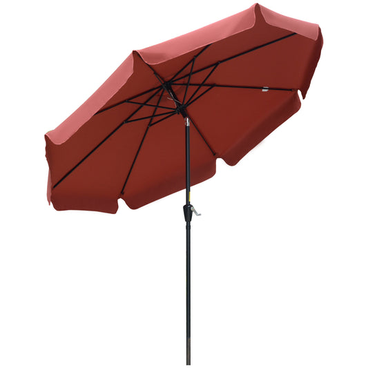 Photo of Outsunny 2.7m Patio Parasol Garden Umbrellas Outdoor Sun Shade Table Umbrella with Tilt, Crank, 8 Ribs, Ruffles, Wine Red in Red colour on a white background