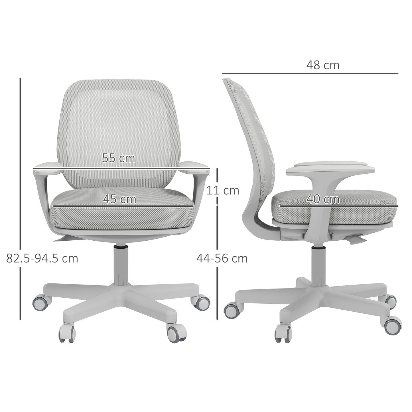 Vinsetto 44-56cm Mesh Back Office Chair - Grey
