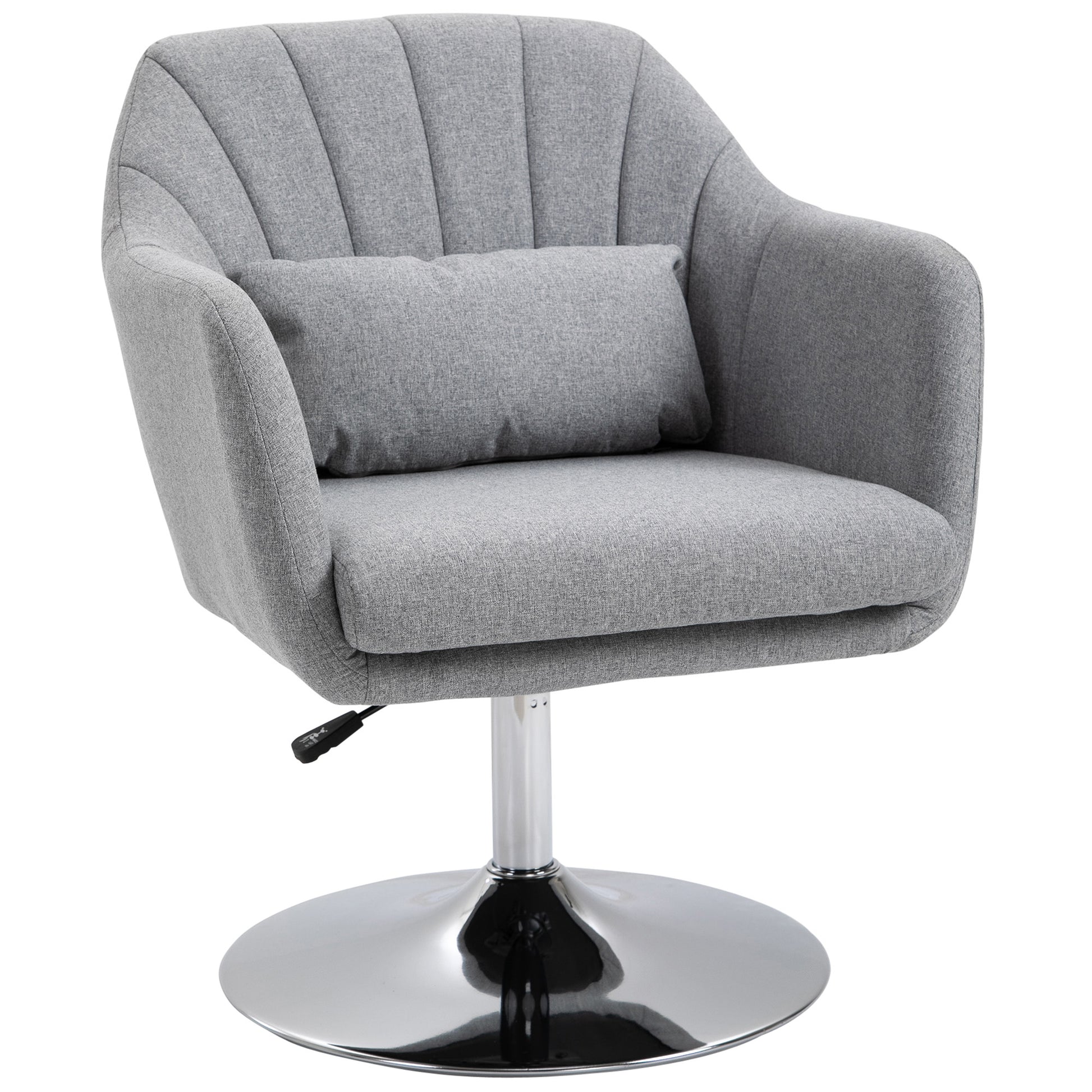 Photo of HOMCOM Swivel Accent Chair, Linen Fabric Tub Vanity Chair, Modern Armchair with Adjustable Height and Lumbar Support for Living Room Bedroom Salon Make up Room Dressing Table, Light Grey in Grey colour on a white background