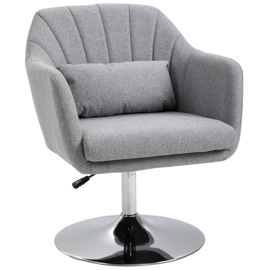 Photo of HOMCOM Swivel Accent Chair, Linen Fabric Tub Vanity Chair, Modern Armchair with Adjustable Height and Lumbar Support for Living Room Bedroom Salon Make up Room Dressing Table, Light Grey in Grey colour on a white background