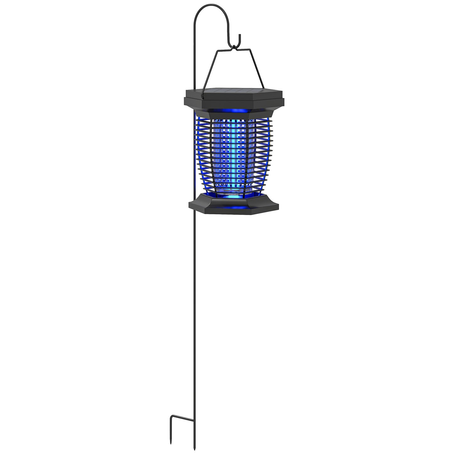 Photo of Outsunny 2-in-1 Electric Fly Zapper with UVA Light, Hanging Garden Lantern, Solar and USB-DC Rechargeable Insect Mosquito Bug Zapper, Fly Killer for Indoor and Outdoor Use, Black in Black colour on a white background