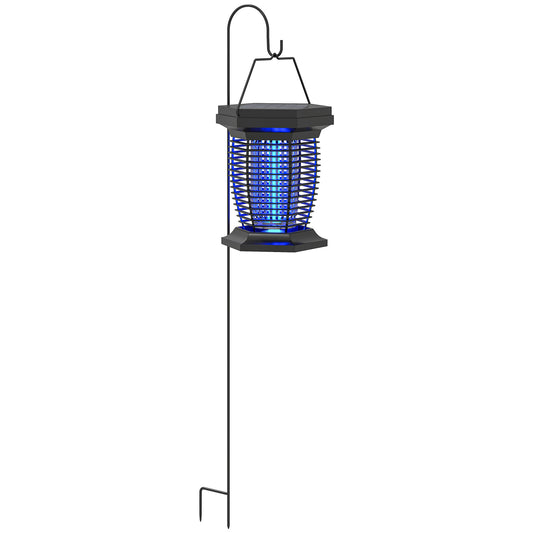 Photo of Outsunny 2-in-1 Electric Fly Zapper with UVA Light, Hanging Garden Lantern, Solar and USB-DC Rechargeable Insect Mosquito Bug Zapper, Fly Killer for Indoor and Outdoor Use, Black in Black colour on a white background