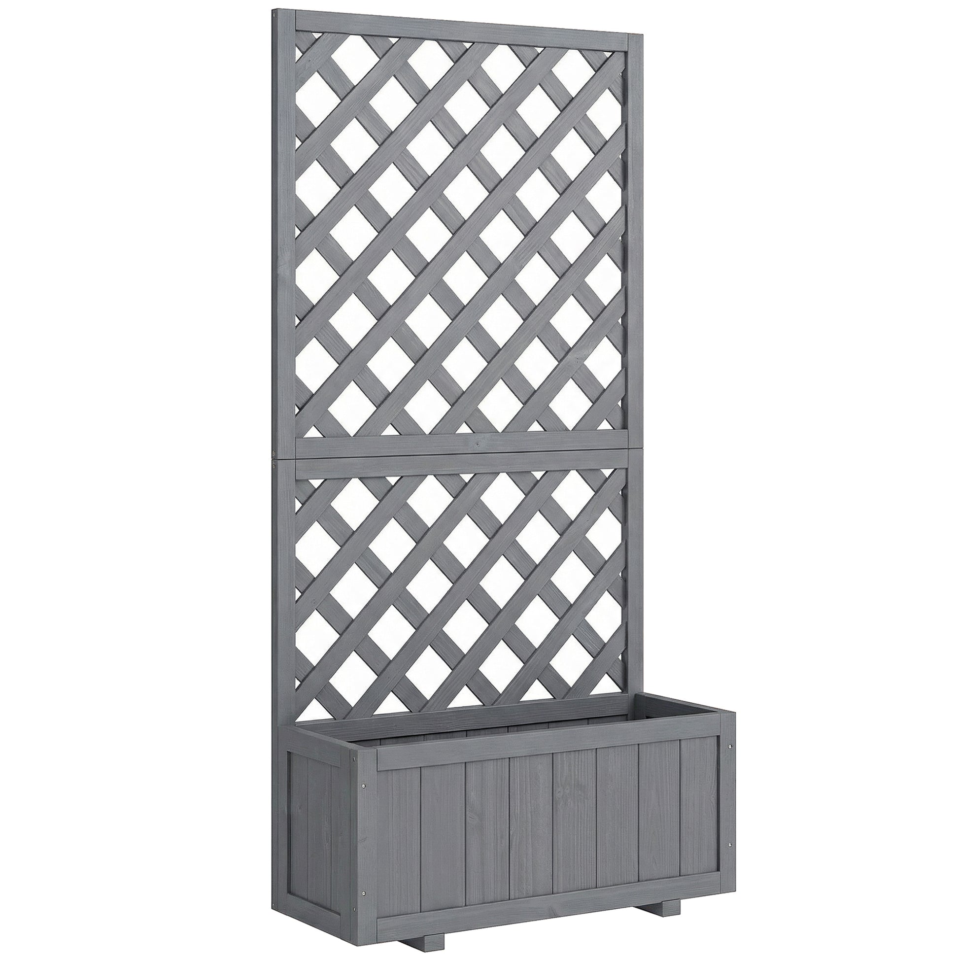 Photo of Outsunny Wood Planter with Trellis for Climbing Plants, Raised Bed, Planter Box with Drainage Holes to Grow Herbs Flowers, Grey in Grey colour on a white background