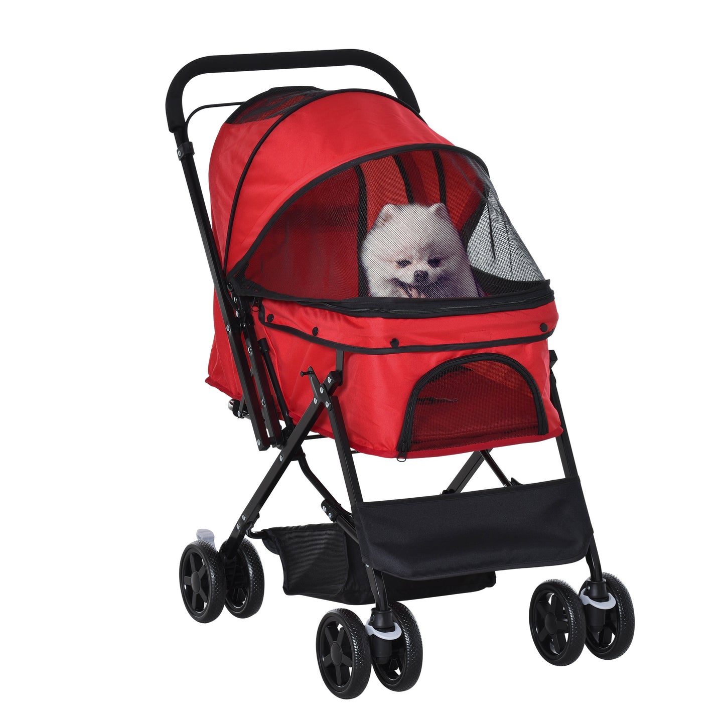 Photo of PawHut Pet Stroller Pushchair Foldable Travel Dog Cat Carriage w/ Reversible Handle Brake Basket in Basket colour on a white background