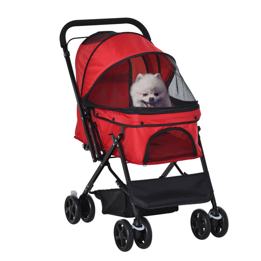 Photo of PawHut Pet Stroller Pushchair Foldable Travel Dog Cat Carriage w/ Reversible Handle Brake Basket in Basket colour on a white background