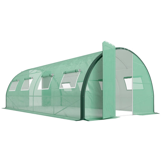 Photo of Outsunny Polyethylene Upgraded Structure Walk-in Polytunnel Greenhouse, 6 x 3 m, Green in Green colour on a white background