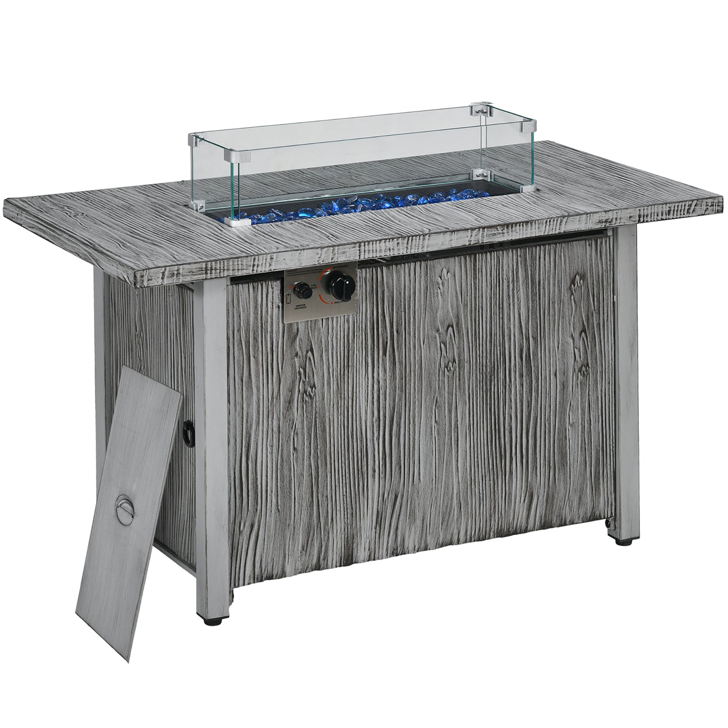 Photo of Outsunny 50,000 BTU Gas Fire Pit Table with Cover and Glass Screen - Grey in Grey colour on a white background