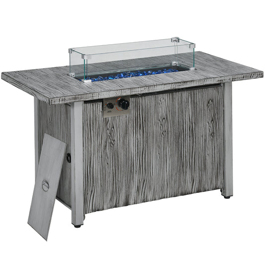 Photo of Outsunny 50,000 BTU Gas Fire Pit Table with Cover and Glass Screen - Grey in Grey colour on a white background