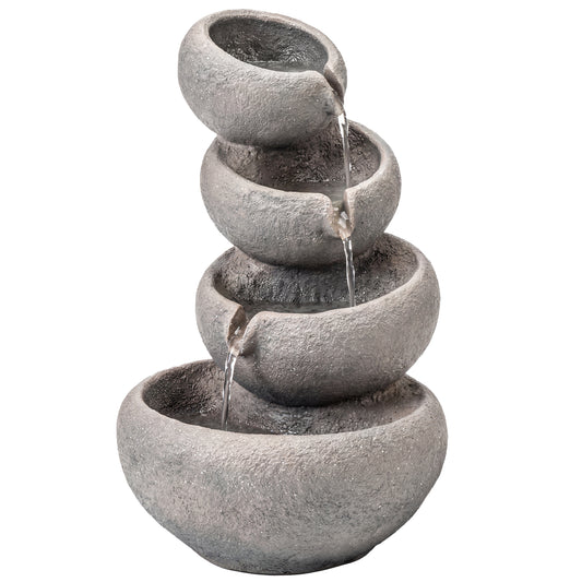 Photo of Outsunny 4-Tier Water Fountain Outdoor, Garden Water Feature with LED Lights and Pump, Freestanding Resin Waterfall for Patio in Patio colour on a white background