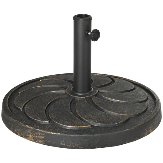 Photo of Outsunny 18kg Resin Garden Parasol Base, Round Outdoor Market Umbrella Stand Weight for Poles of Φ38mm to Φ48mm, Bronze in Bronze colour on a white background