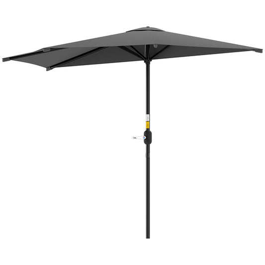 Photo of Outsunny 3(m) Half Parasol, Semi Round Umbrella with Metal Frame, Crank Handle for Balcony, Garden, Dark Grey in Grey colour on a white background