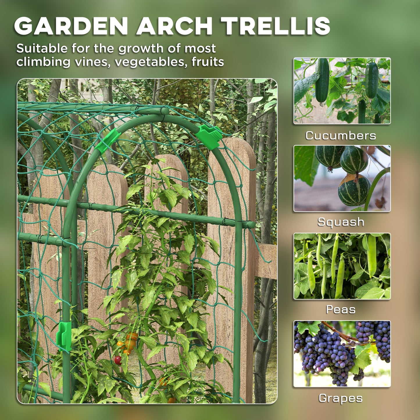 Outsunny 183 cm Tall Metal Garden Trellis, Arch Trellis for Climbing Plants Outdoor with Climbing Net